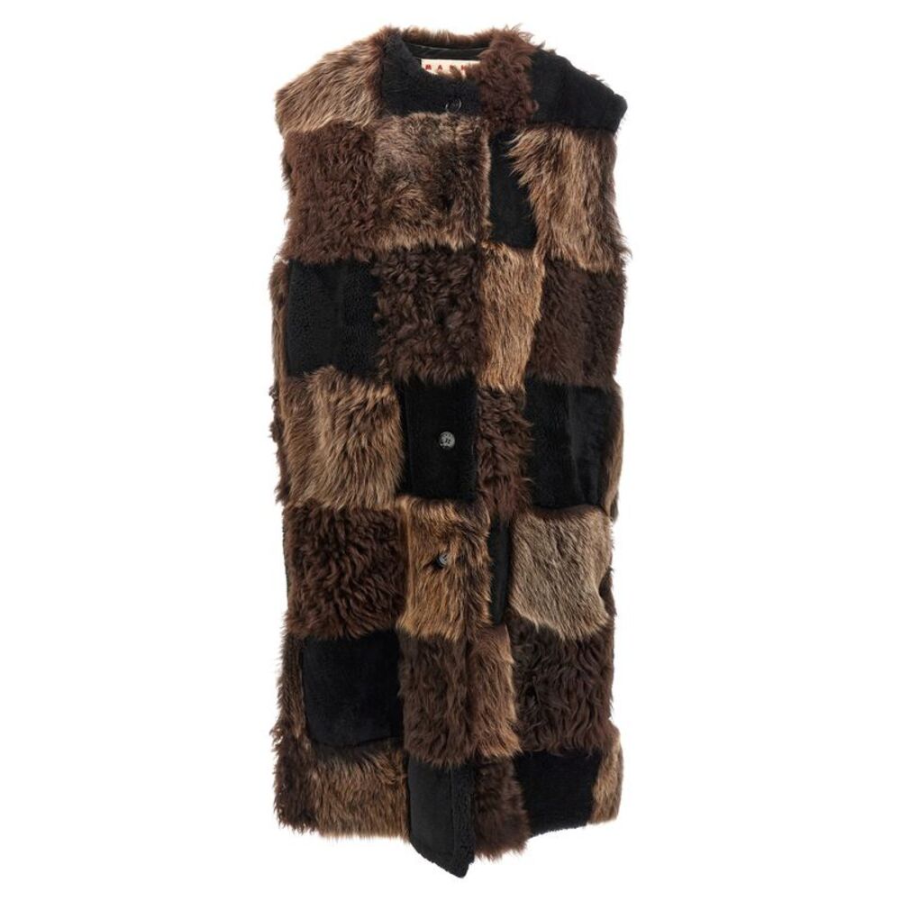 Marni Brown Lamb Fur Sleeveless Women's Jacket
